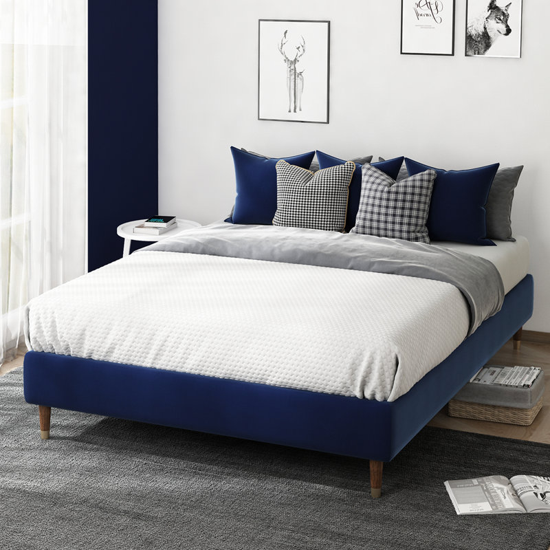 Oliver Navy Blue Velvet Upholstered Full Size Platform Bed Frame Wayfair.ca